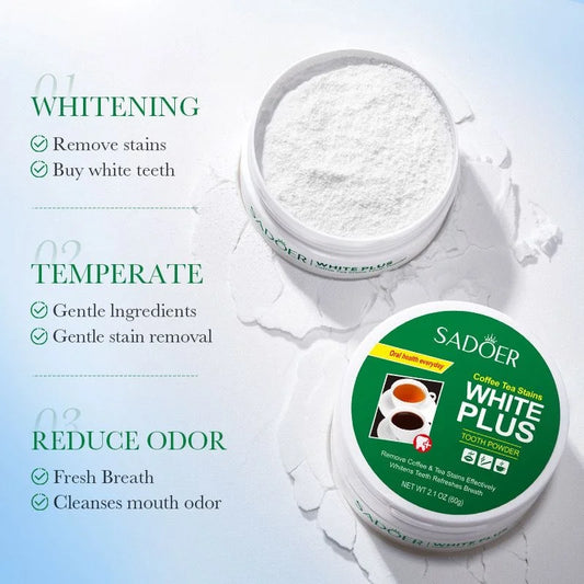 SADOER White Plus Tooth Powder – Removes Coffee & Tea Stains for a Brighter, Whiter Smile ( The Savings Spot Sale )